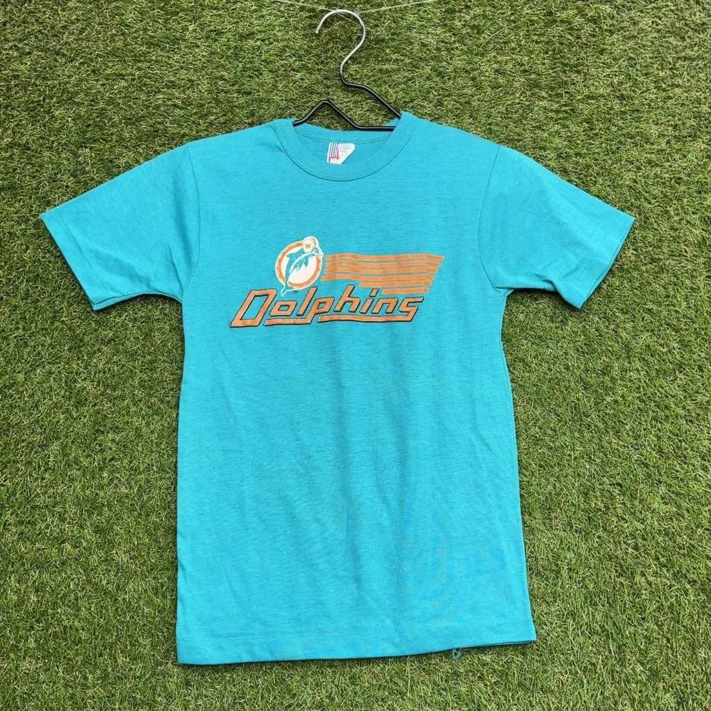 Vintage Miami Dolphins Shirt Boys Medium Blue NFL Football Garan Youth 80s